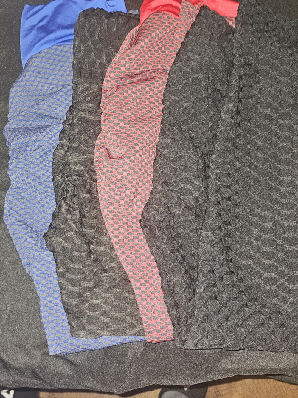 Tik Tok Textured High-Waist Leggings Set in Blue, Red, and Black